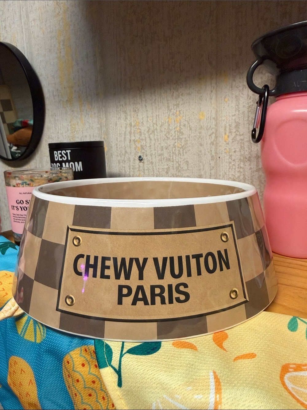 Dog bowl Paris Brown Checker Pet Bowl